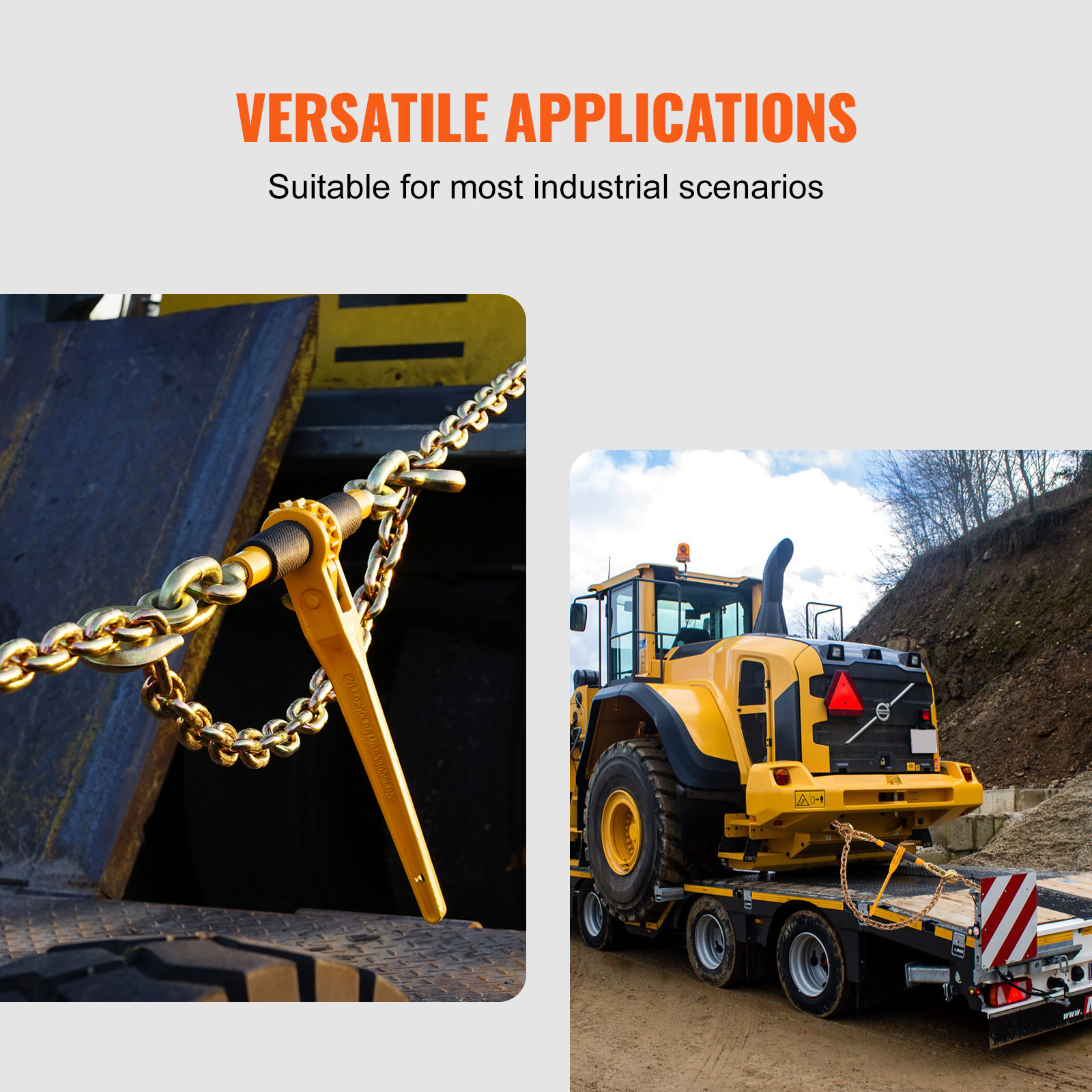 VEVOR Chain and Binder Kit 3/8″-1/2″ Ratchet Load Binder 3/8″ x 10′ Chain 2 Pack