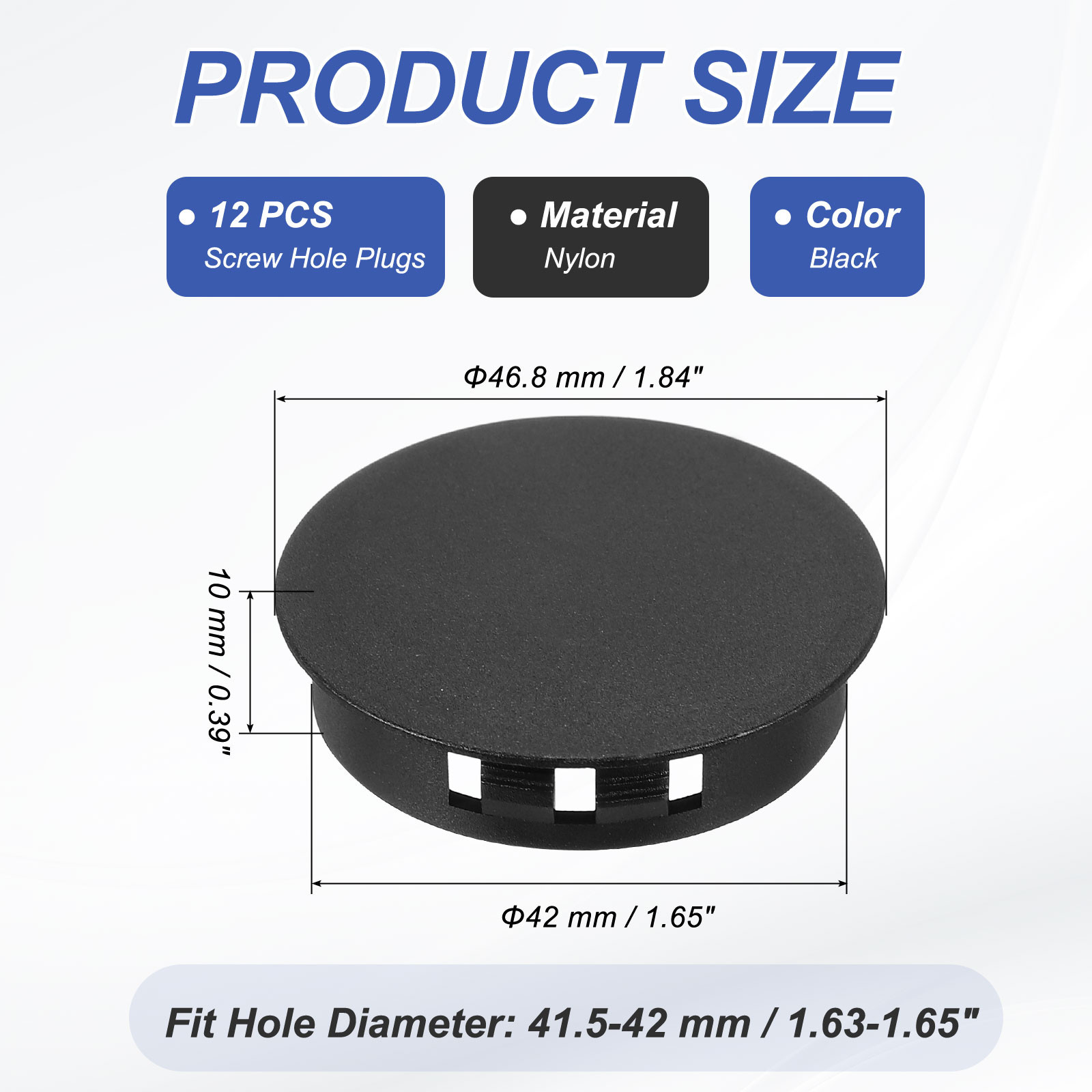 12 Pcs 42mm/1-5/8″ Plastic Hole Plugs, Flush Type Round Plug Black