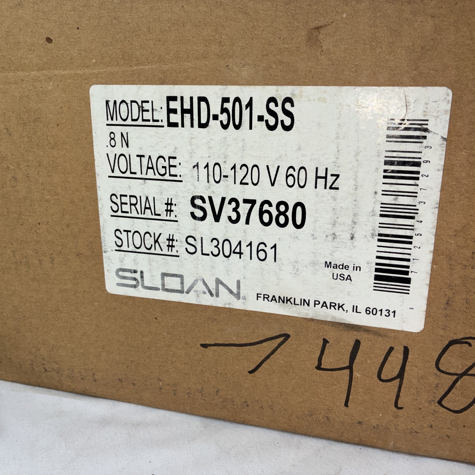 SLOAN XLORATOR MODEL EHD-501-SS Wall Mounted Automatic Hand Dryer