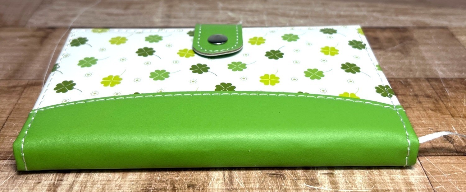 Lucky Clover Green White Lined Notebook Journal Snap Closure Ribbon Bookmark