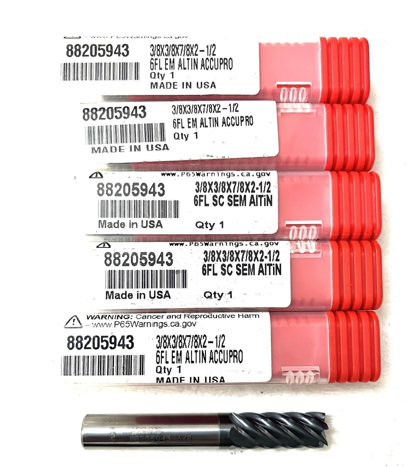 5PC Accupro 88205943 3/8″ 6FL Carbide Square End Mill AlTiN .3750 NEW LOT CNC