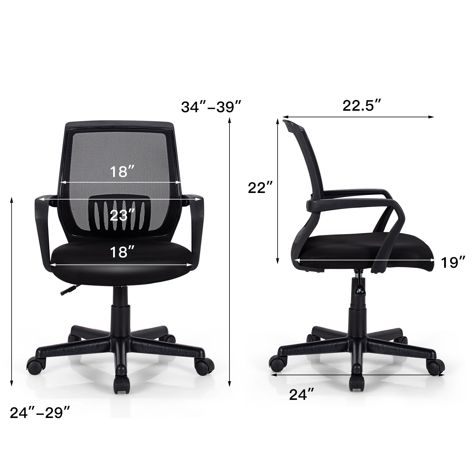 Costway Mid-Back Mesh Chair Height Adjustable Executive Home Office Chair Black