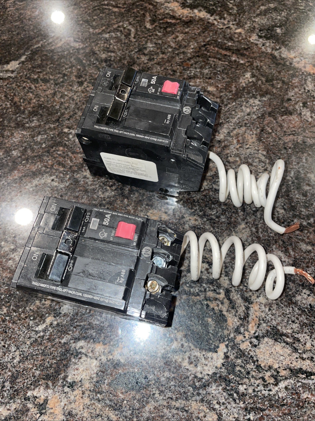 2x Untested GE GFCI ABB 50A THQL2150GFT2 Double Pole Circuit Breaker 120/240V