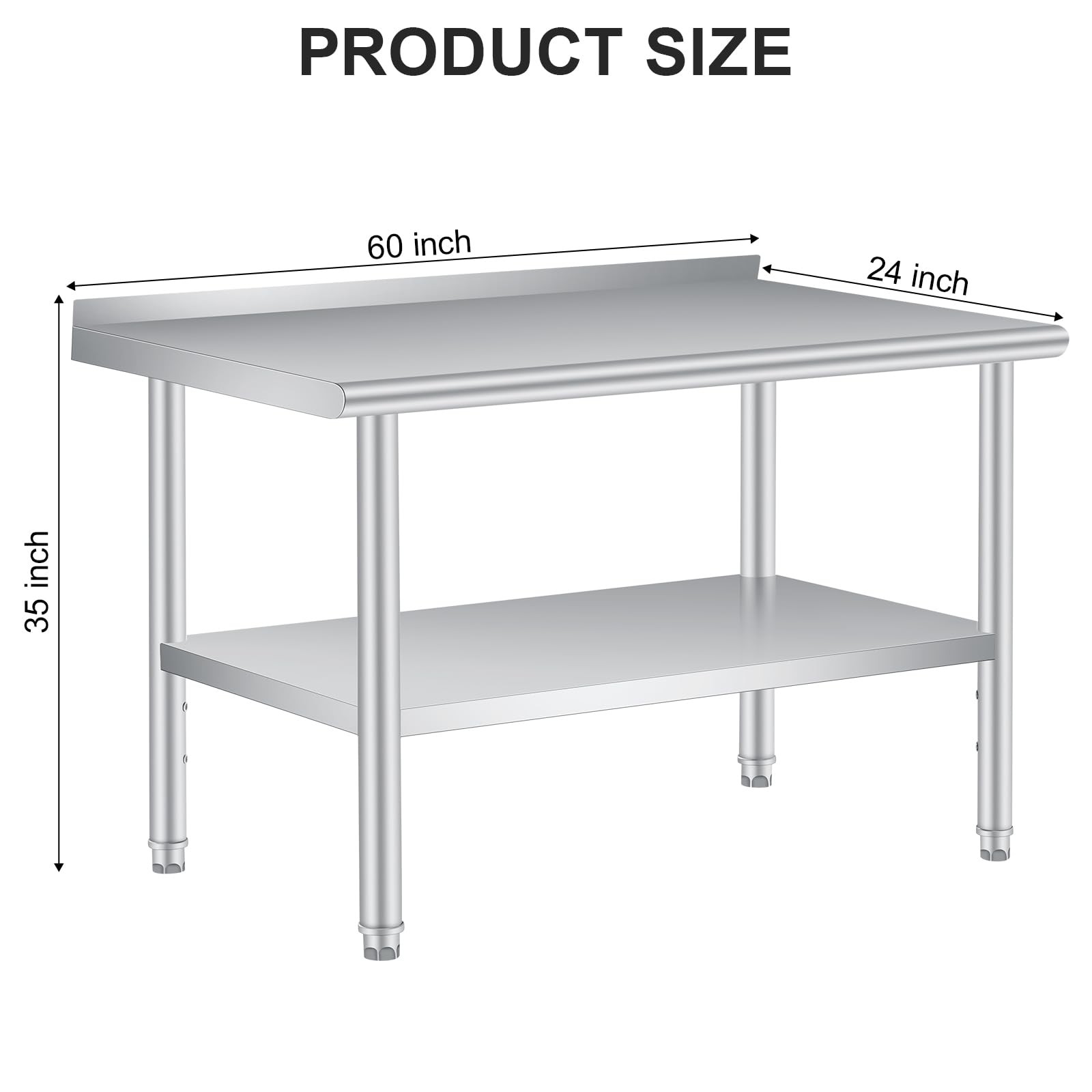 Stainless Steel Work Table w/Backsplash Heavy Duty Commercial Kitchen Prep Table
