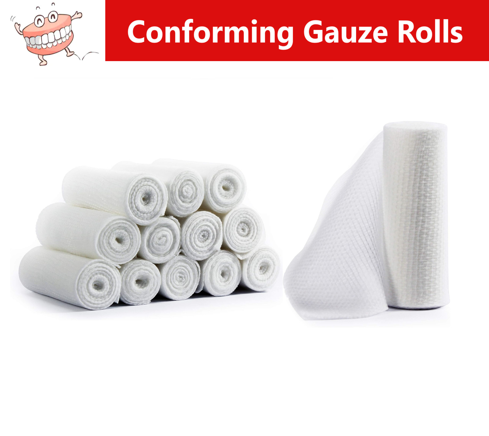 AMGoods 100% Cotton Stretch Gauze Bandage Roll 12 Rolls 4” x 4.1 Yds Latex Free