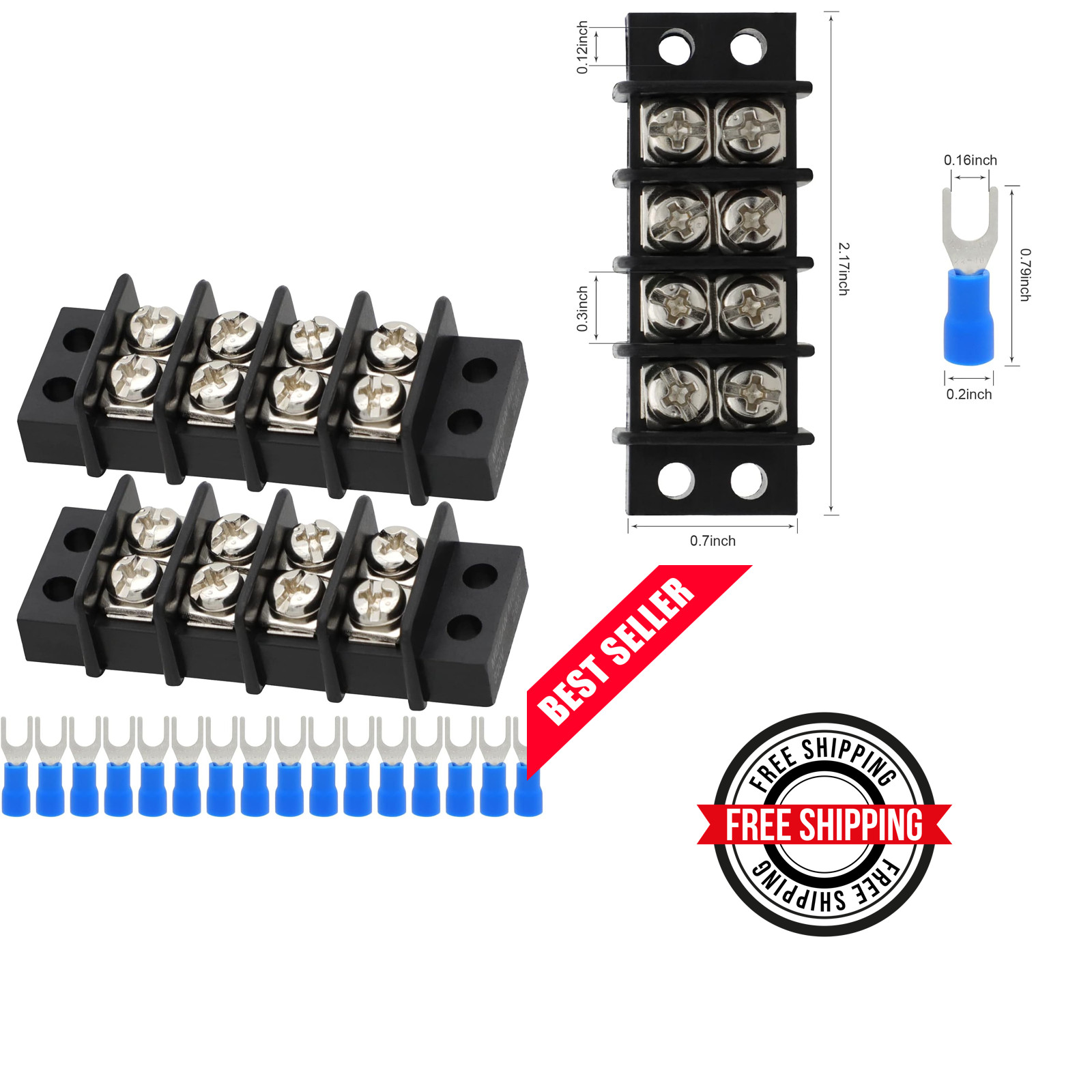 Terminal Block,2 Pack 4 Circuits 20-30A 200v-450v Dual Row Screw Terminals Strip