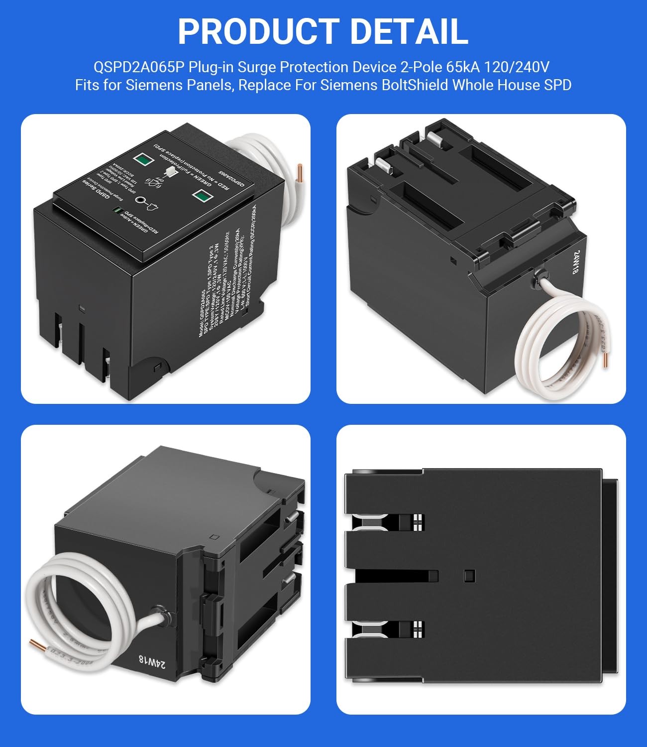 for Siemens QSPD2A065P Plug-in Surge Protection Device, 2-Pole 65kA 120/240V 1Ø
