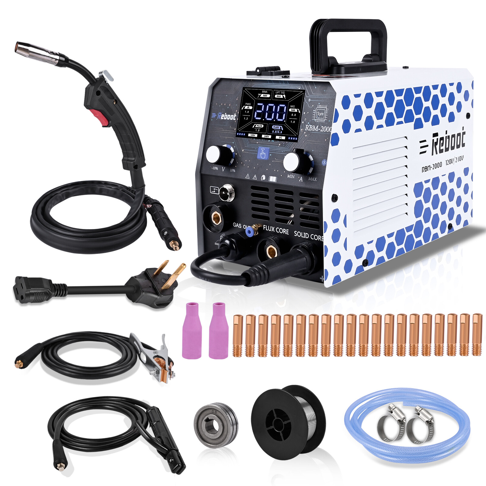 Reboot 200Amp MIG Welder 120V 240V 5 in 1 Welding Machine Multiprocess Large LED
