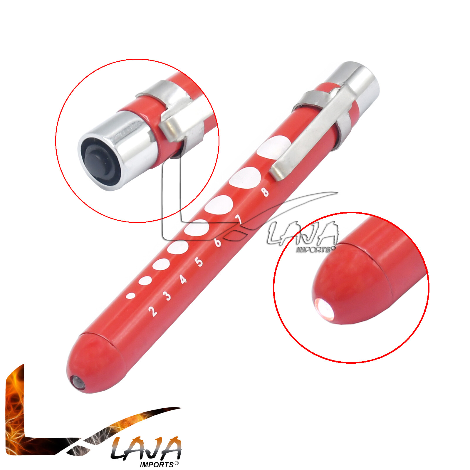 Red Pen Light With Pupil Gauge For Nurses Doctors Students W/ pocket Clip PL-014
