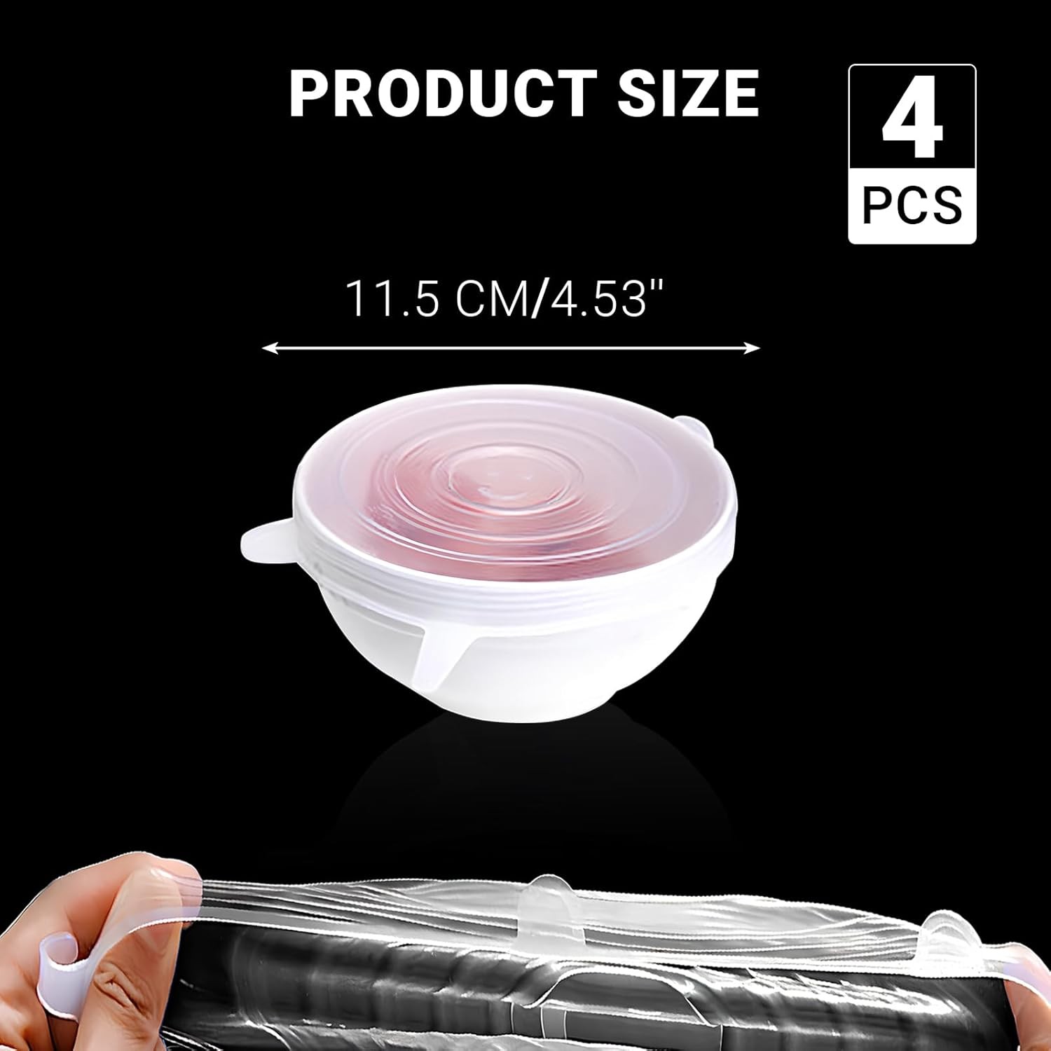 4 Pack 4.5in Reusable Silicone Stretch Lids, Silicone Bowl Covers for Food