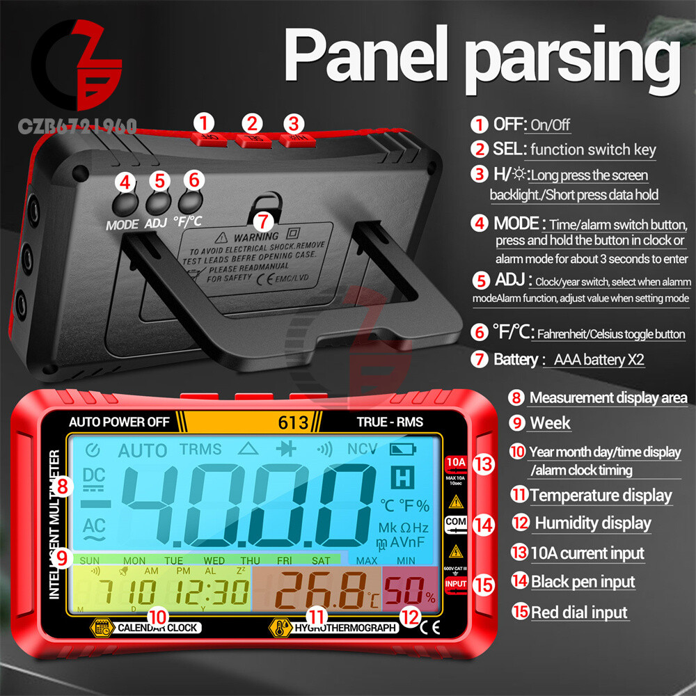 ANENG Digital Multimeter 3-in-1 Calendar/ Thermohygrometer /Multimeter AC/DC Hz