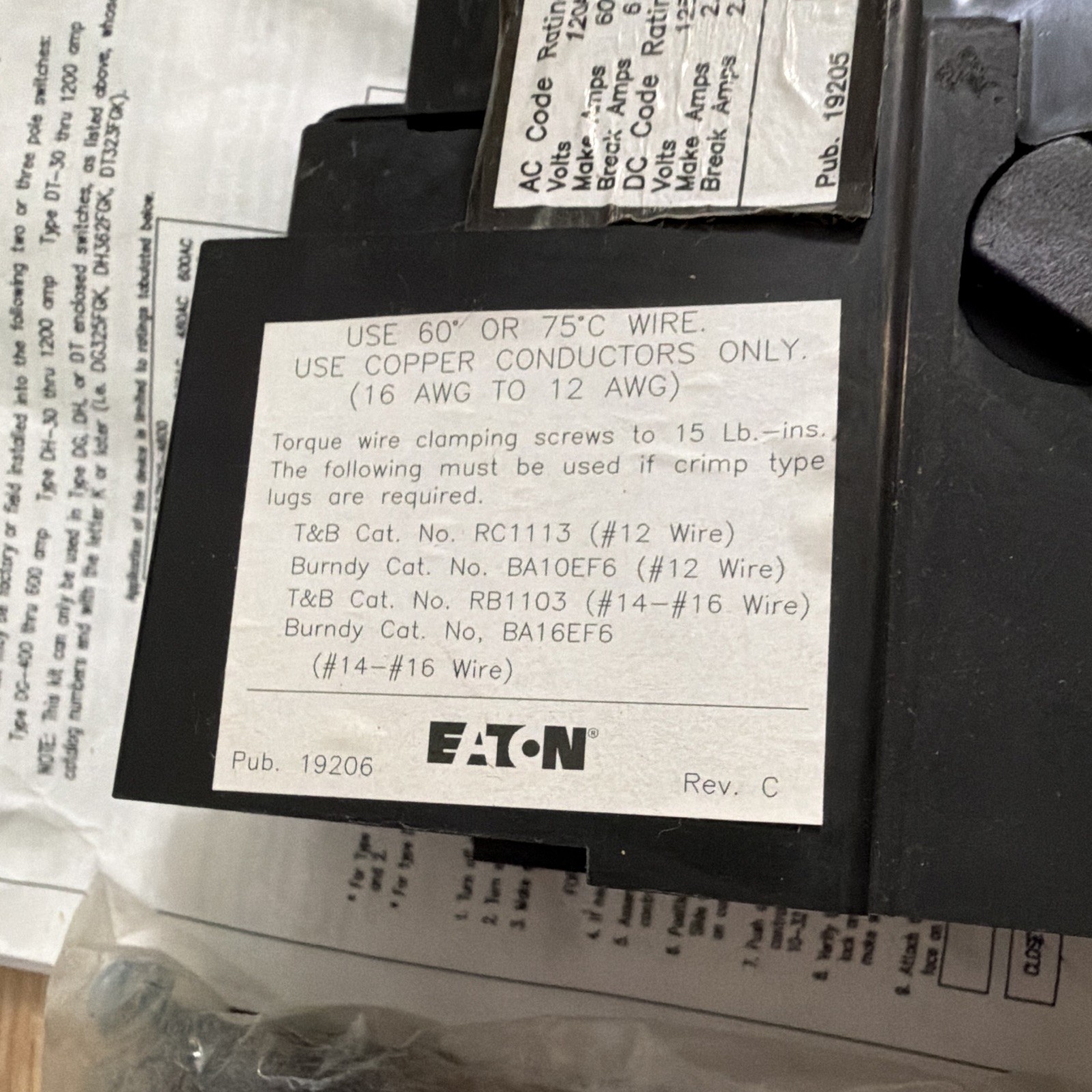 Eaton DS16CP Heavy Duty Control Pole Kit 125V AC/DC 31-40A Black