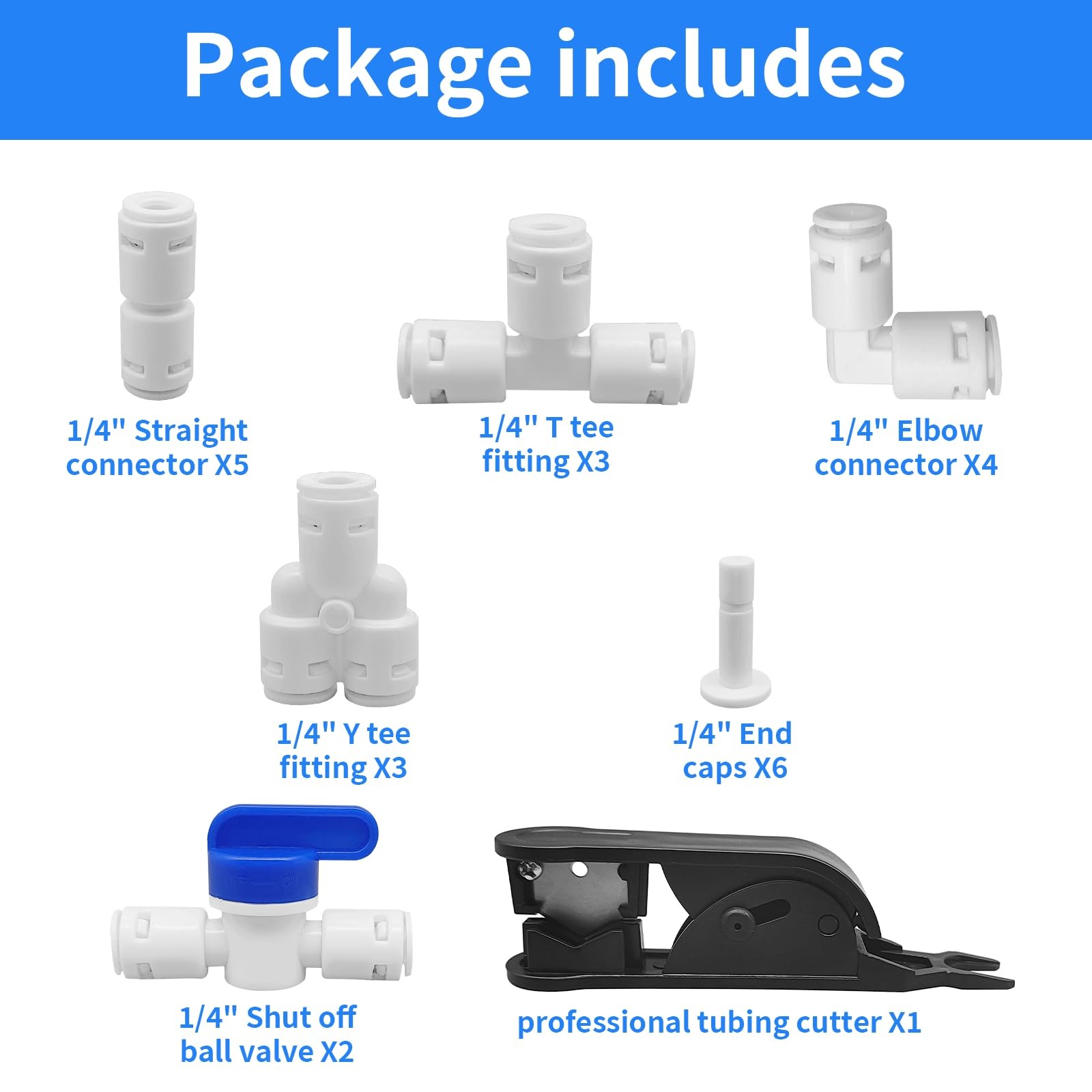 1/4″ Quick Connect Push-To-Connect Water Line Fittings Kit for RO/DI Water Filte