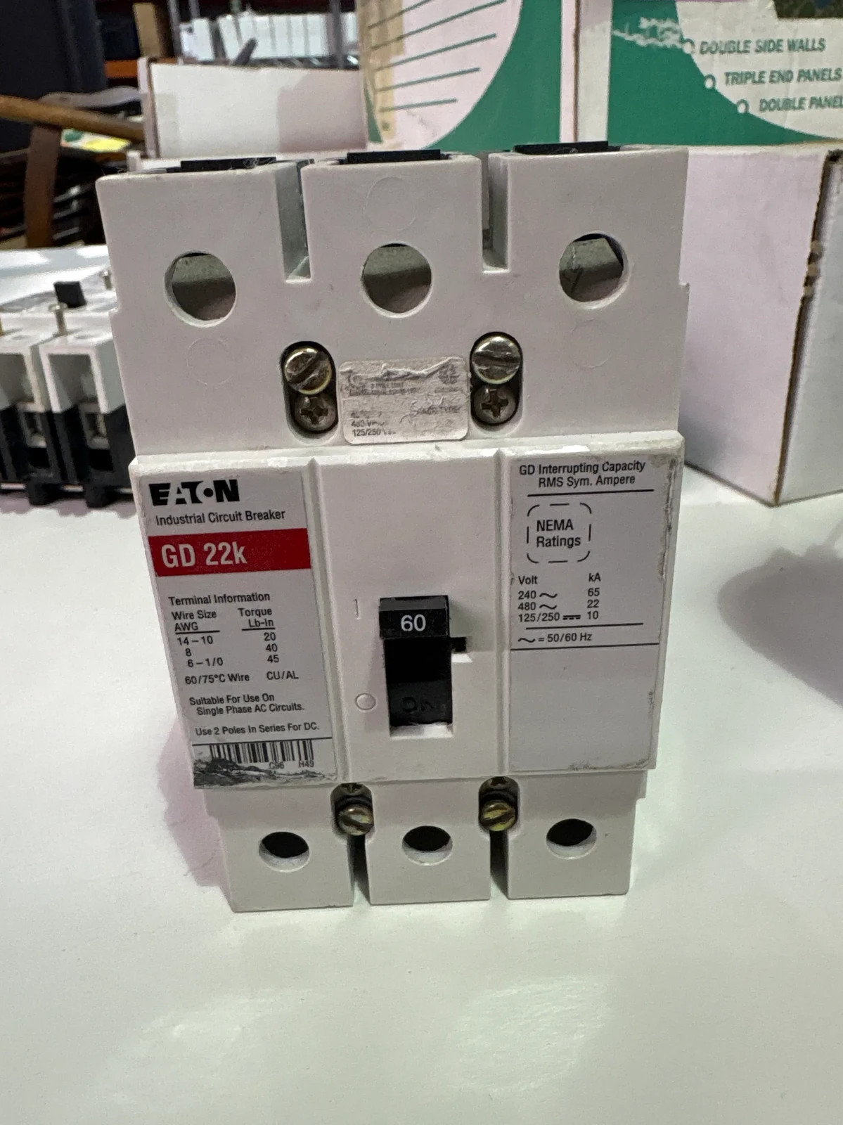 Eaton GD 22k 60A 3 Pole Circuit Breaker Industrial Electrical Panel