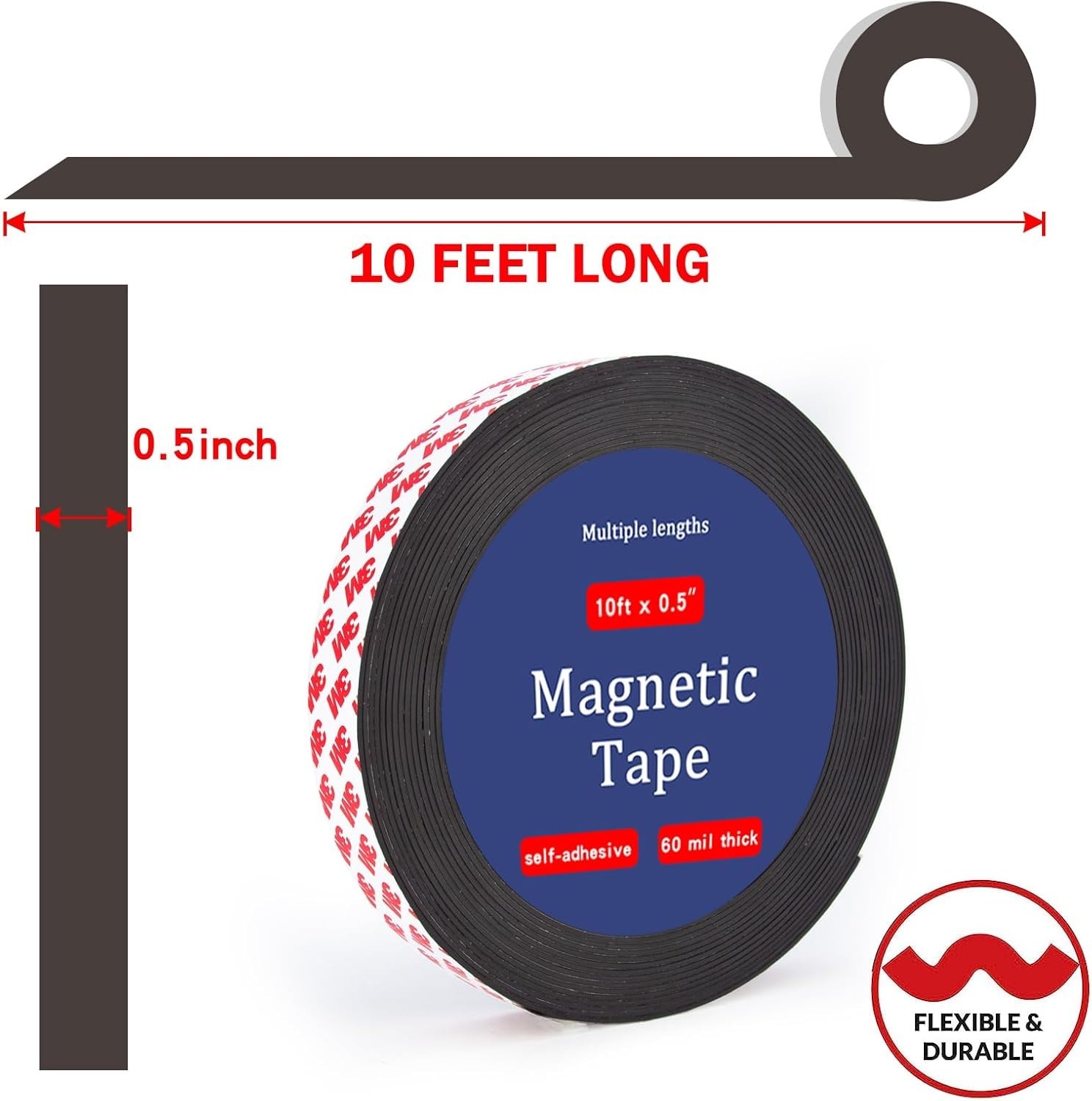 Super Sticky Magnetic Tape 10ft x 1/2in Strong Magnet Strip Adhesive NEW