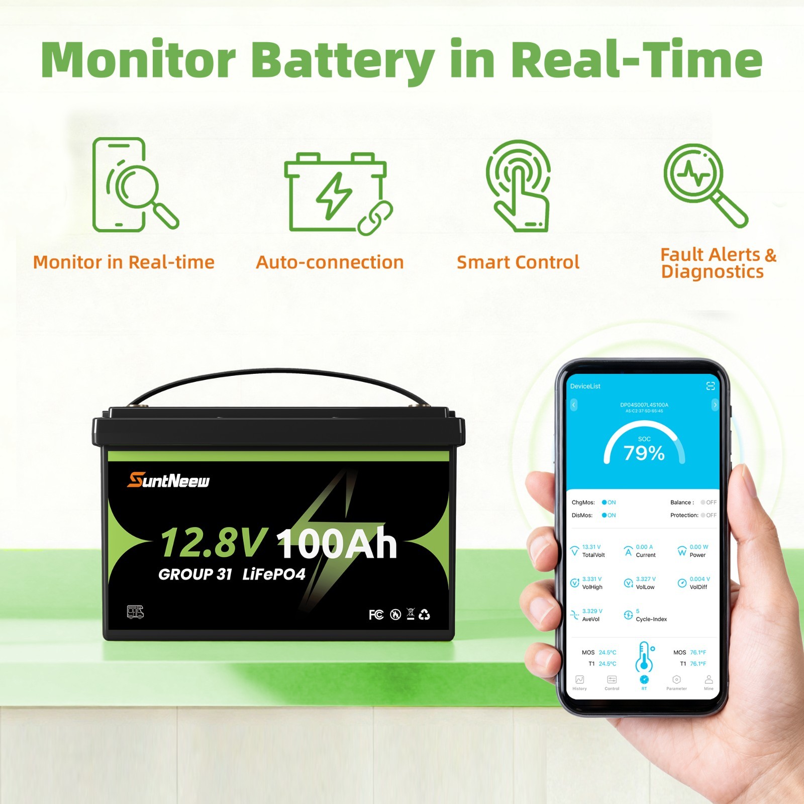 12V 100Ah Lithium LiFePO4 Battery For Solar RV Boat Home Use 15000+ Cycles