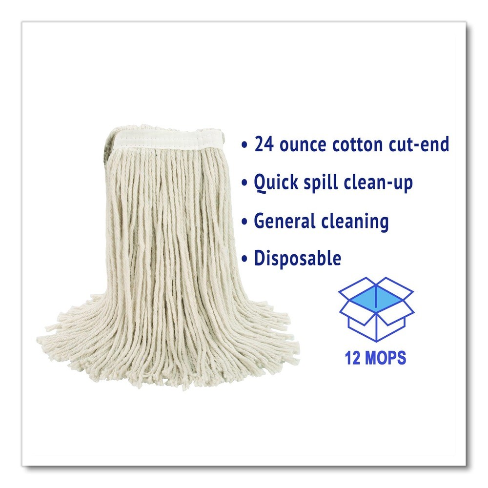 Boardwalk 224CCT 24 oz. Cotton Premium Cut-End Wet Mop Heads – White (12/Ct) New