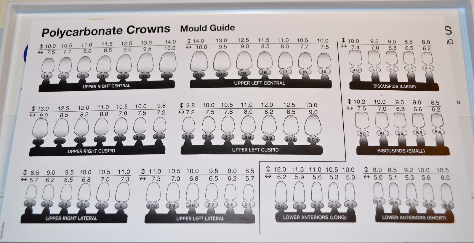 #9 Upper Left Central Anterior – Dental Polycarbonate Temporary Crowns 7 sizes