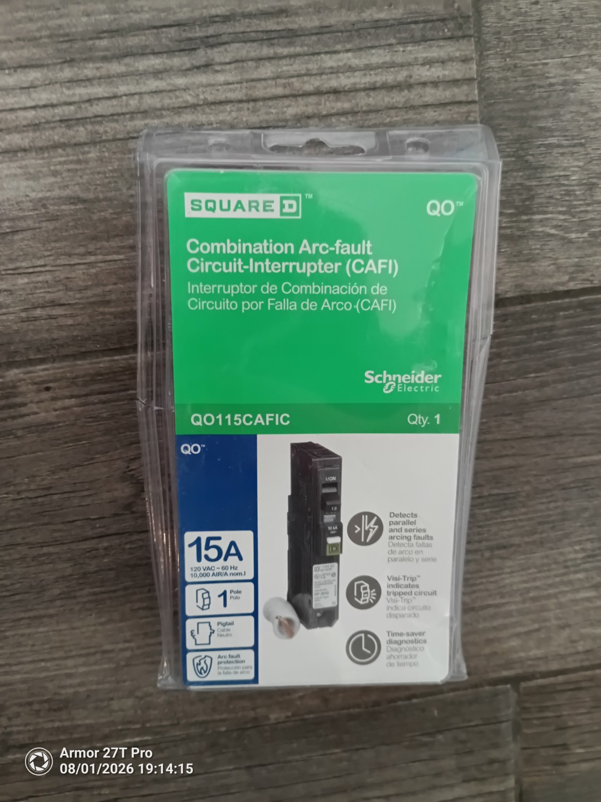 Square D 15A CAFI Combination Arc-Fault Circuit-Interrupter QO115CAFIC