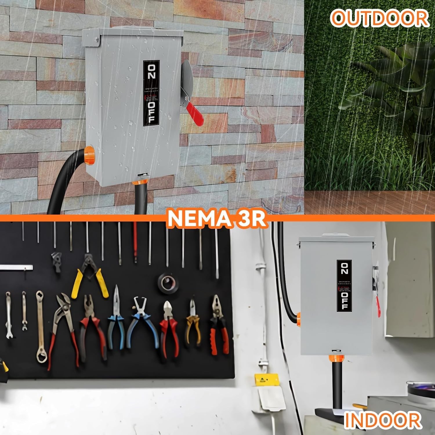 2026 Upgrade 60 Amp Disconnect Switch,3 Pole Safety Switch,Non-Fusible,NEMA