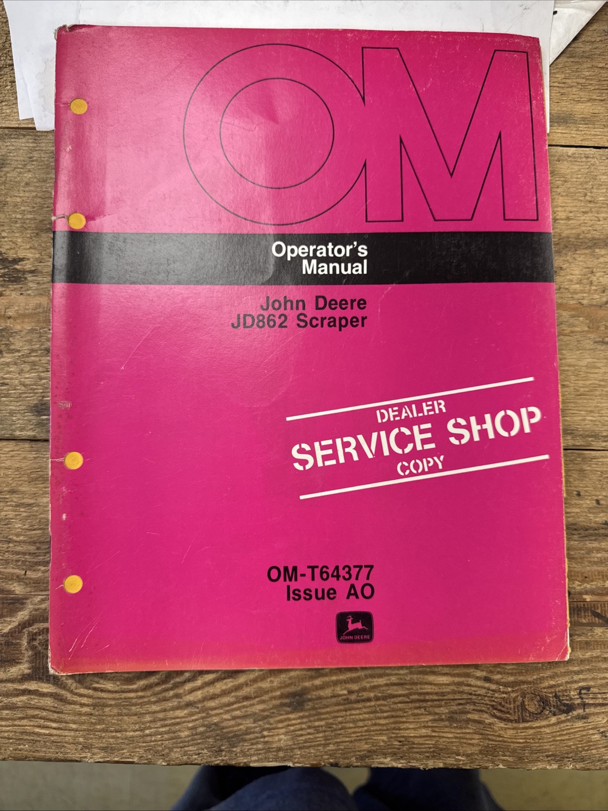 *John Deere JD 862 Scraper Operators Maintenance Manual OM-T64377 A0 ORIGINAL!