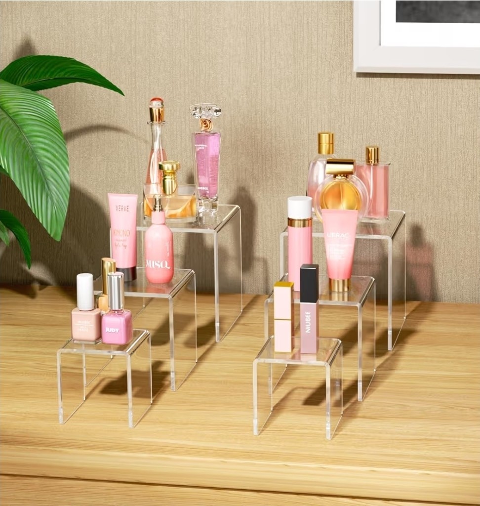 2 Sets Clear Acrylic Riser 3 4 5″ Stand Set Jewelry Collectible Showcase Display
