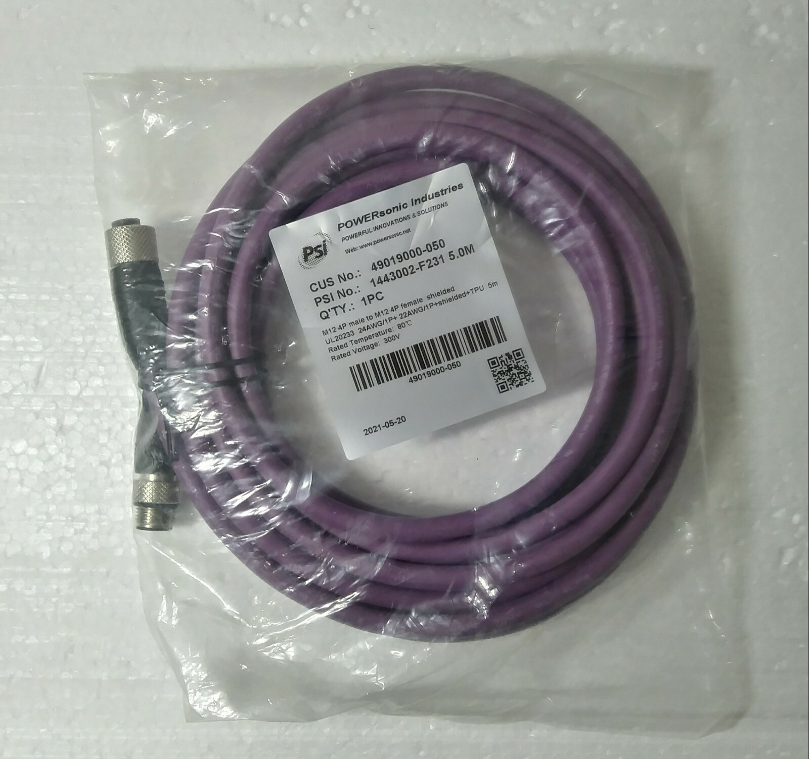 Powersonic Industries 49019000-050 M12 4P Male To M12 4P Female Shielded Cord 5M