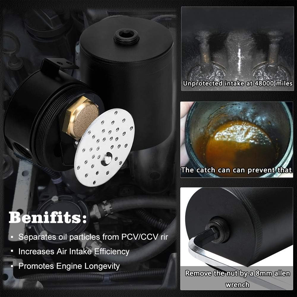 Baffled Oil Catch Can Kit Universal 2 Port Aluminum Oil Separator Reservoir Tank