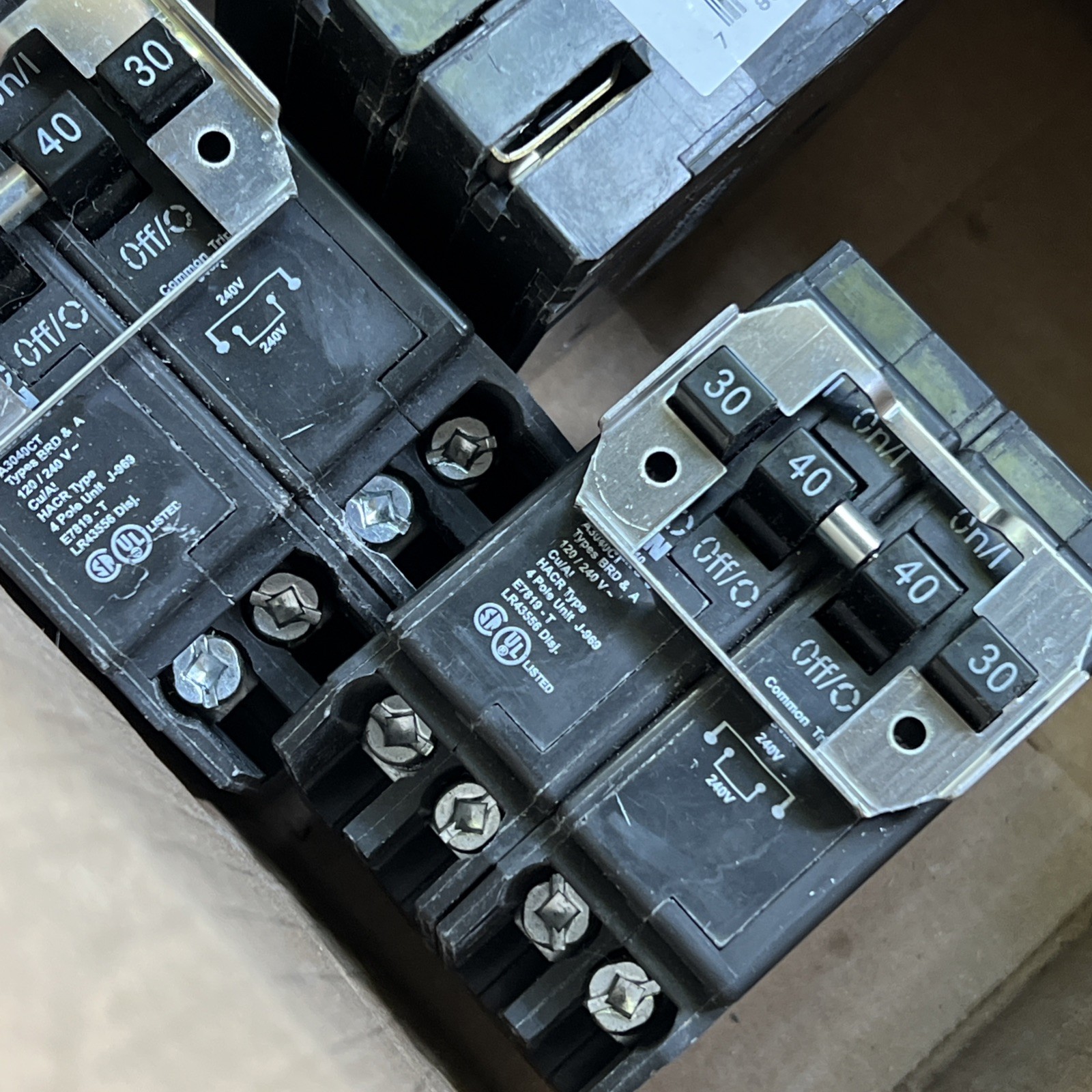 X3 Eaton BQC230240 quad 2P 30A 2P 40A 240v plug on circuit breaker Cutler Hammer