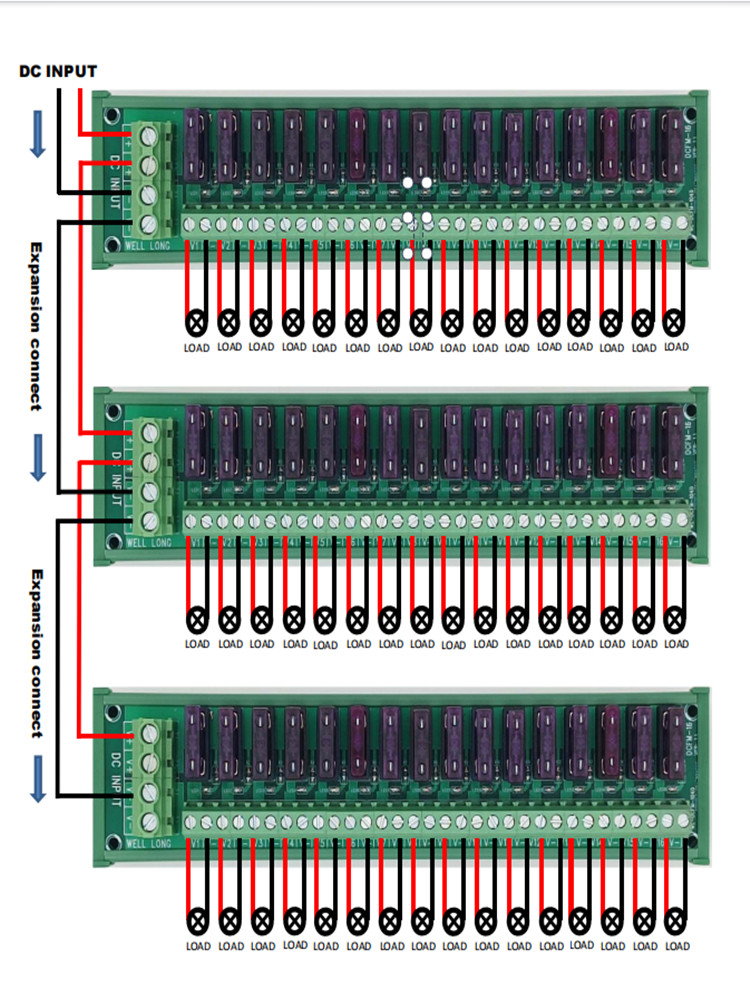 16 Position DIN Rail Mount DC Power Fuse Distribution Strip Module