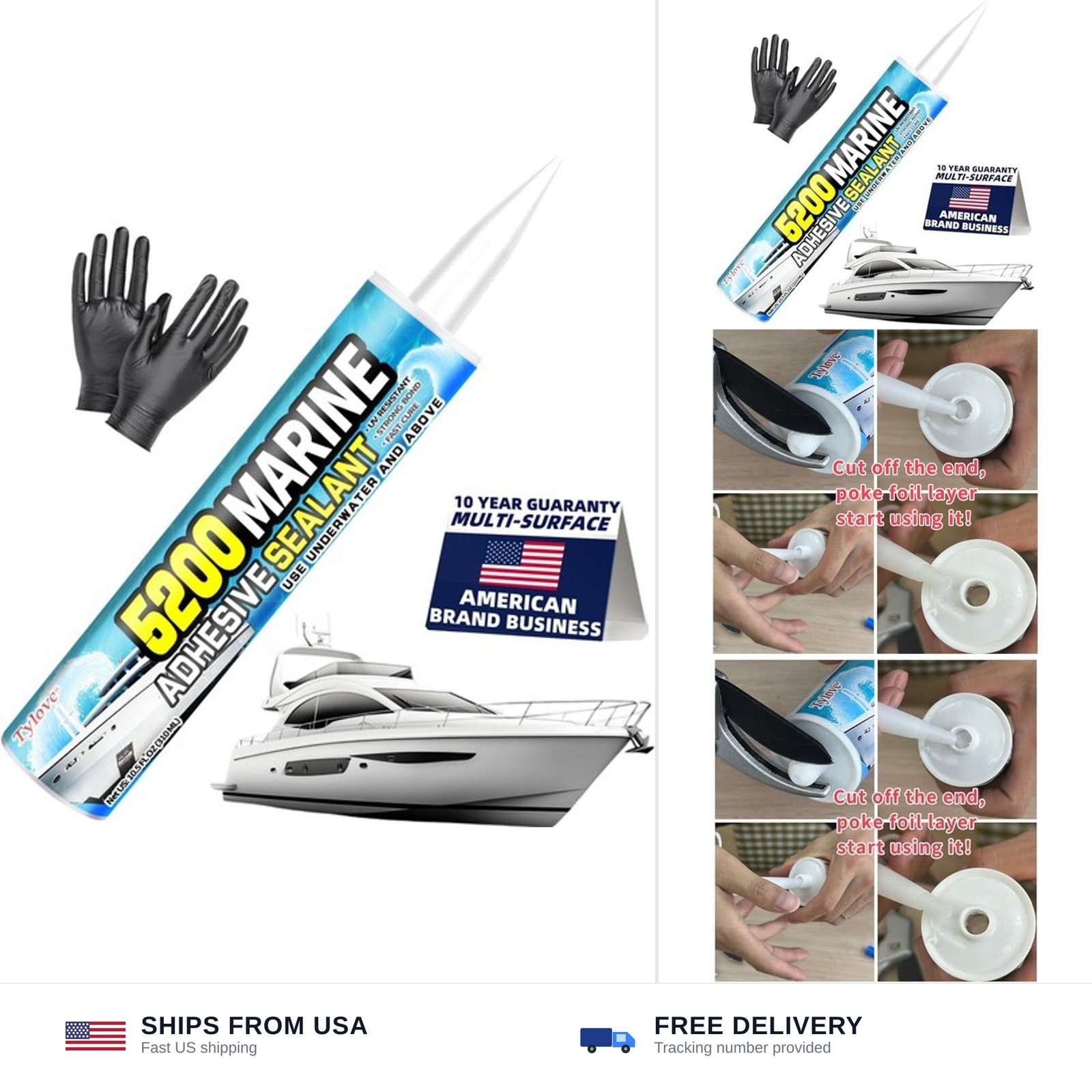 5200 Marine Sealant for Boats & RVs-Fast-Cure (30 Mins), Waterproof, UV-Resis…