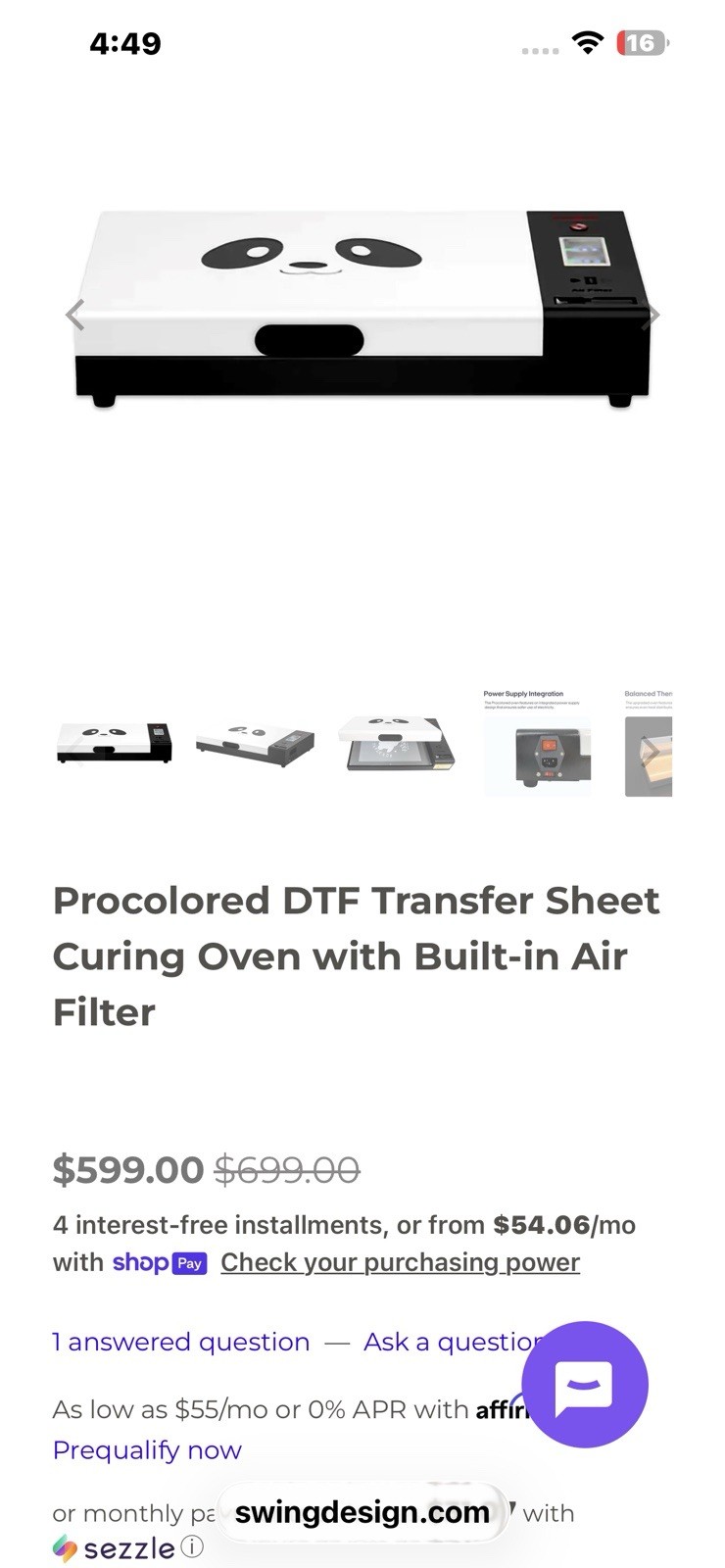 Procolored Panda Oven DTF Transfer Sheet Curing Oven Built-in Air Filter