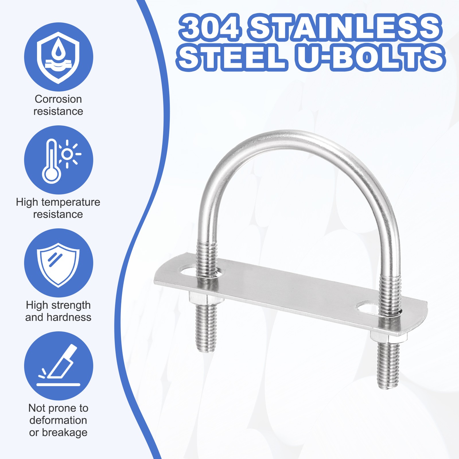 4Pcs M6 U-Bolts, Stainless Steel 0.94In(24mm) Inner Width 1.65In(42mm) Long