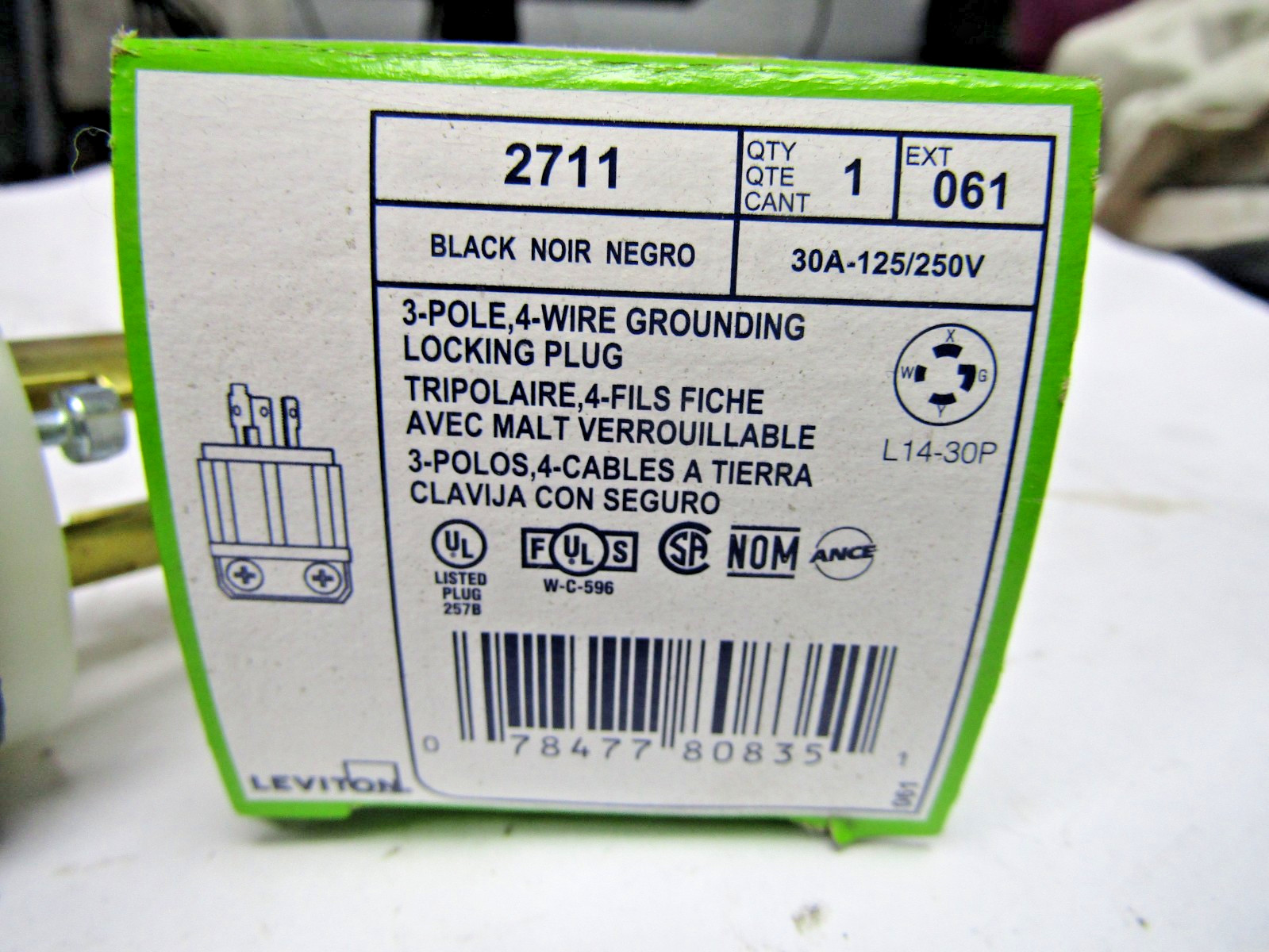 ✌️NEW LEVITON 2711 30 AMP 125/250V NEMA L14-30P 3 POLE 4 WIRE LOCKING PLUG