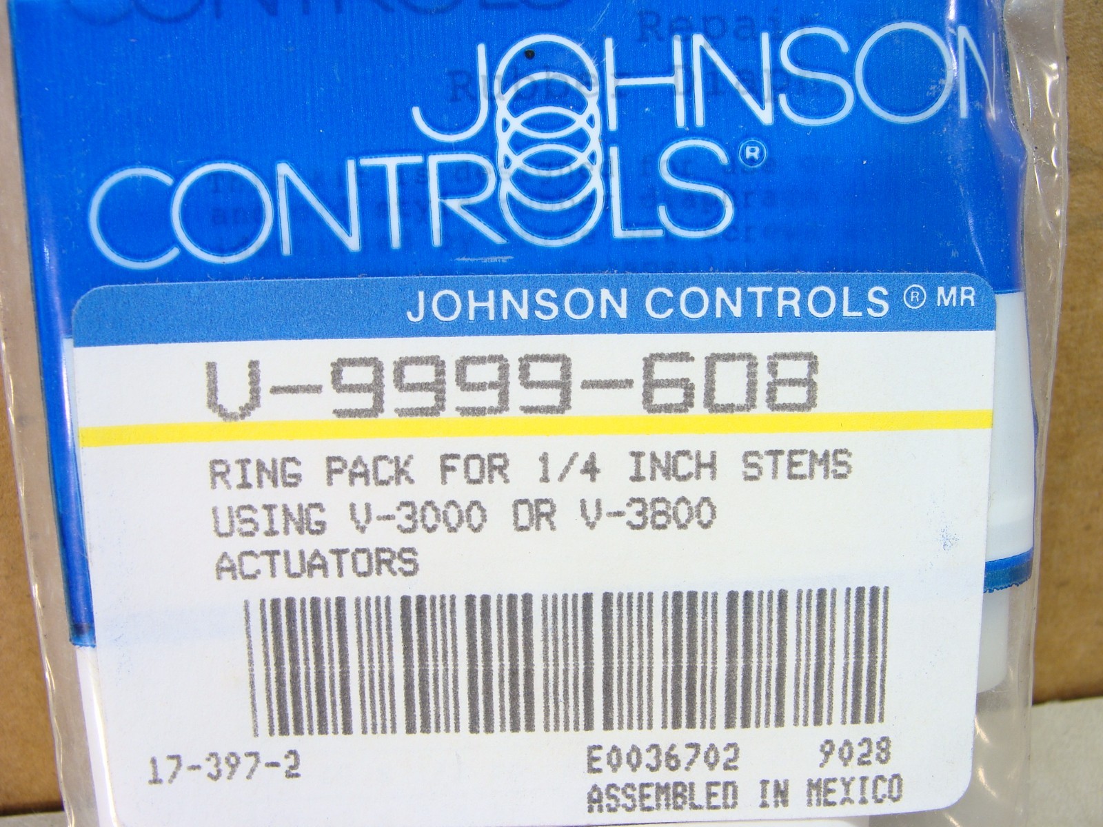 NEW Johnson Controls V-9999-608 ring pack for 1/4 stems V3000 V3800 actuators