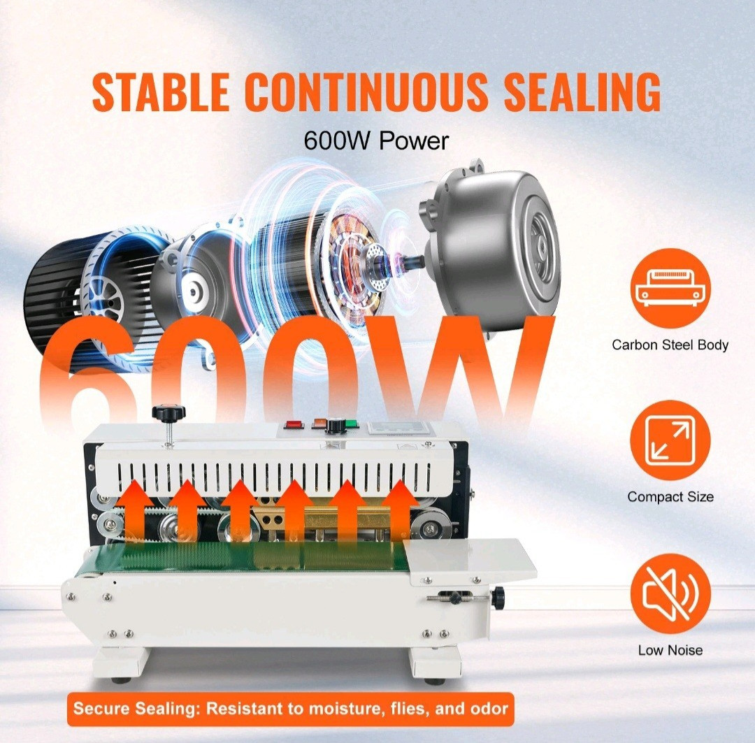 Vevor Continuous Bag Sealing Machine Horizontal Carbon Steel .02-.8mm Bag Films