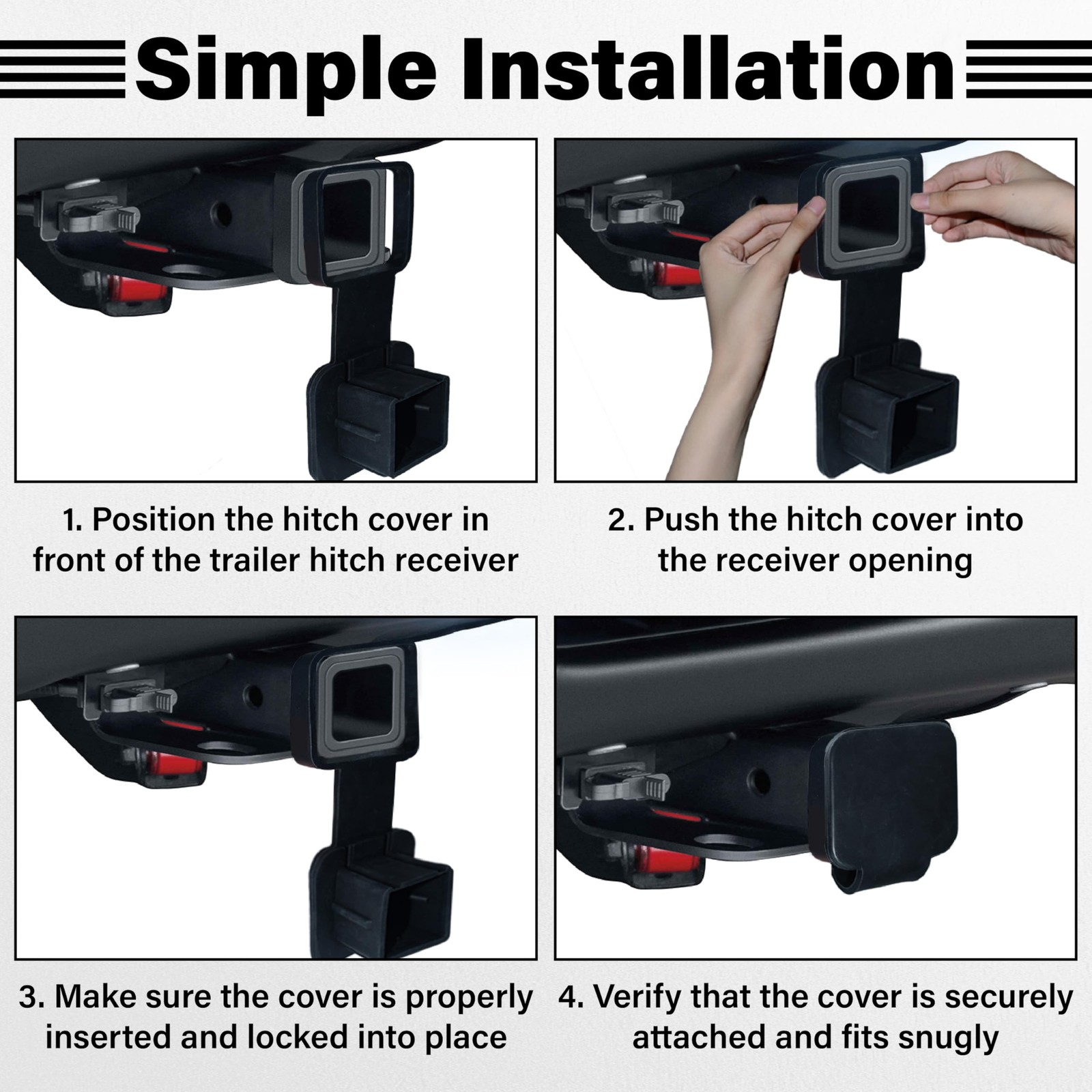 2 Inch Rubber Trailer Hitch Cover, Durable Tow Full Cover Pattern, No Pattern
