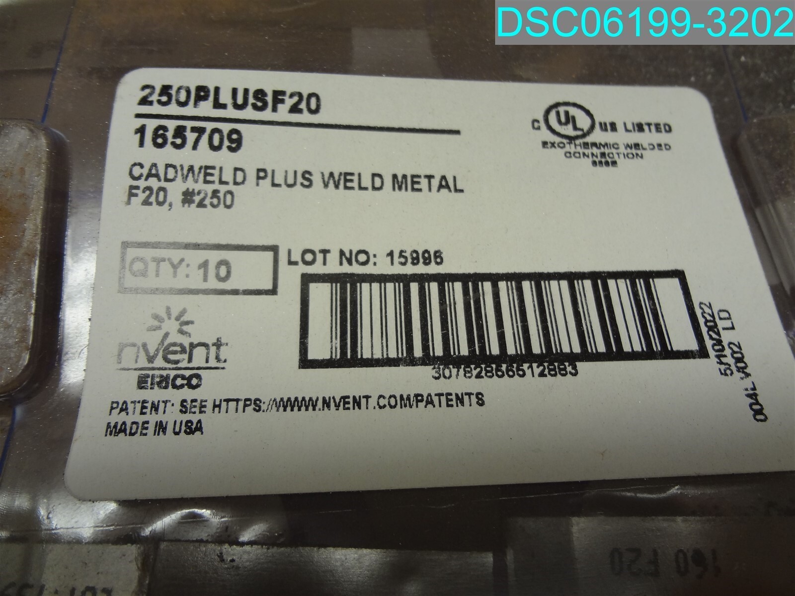 QTY=10: (1PK OF 10) NVENT Cadweld Plus 250plusf20 Welding Material 165709