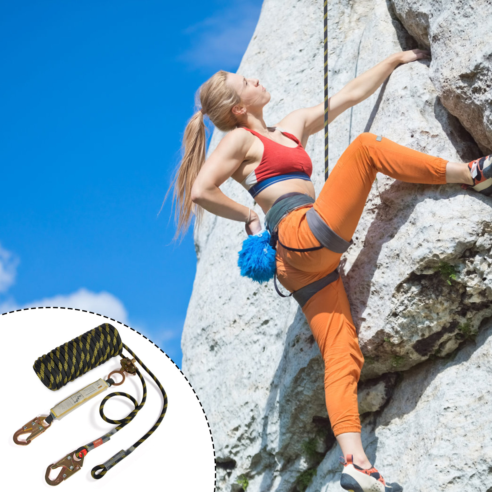 VEVOR Vertical Lifeline Assembly 25ft Fall Protection Rope Polyester 30 KN ANSI