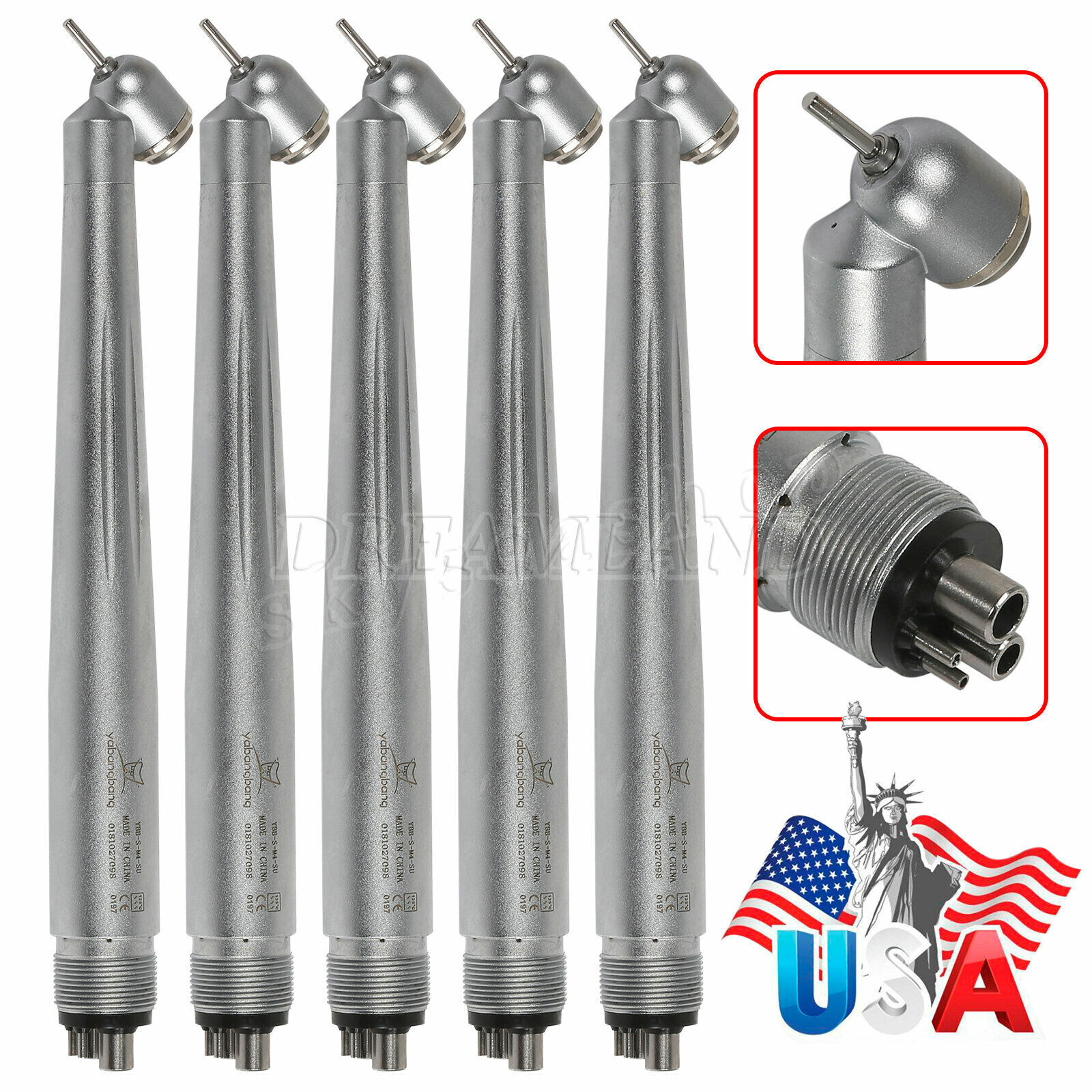1-5 NSK Style Dental 45 Degree Surgical High Speed Handpiece Push Button 4Hole