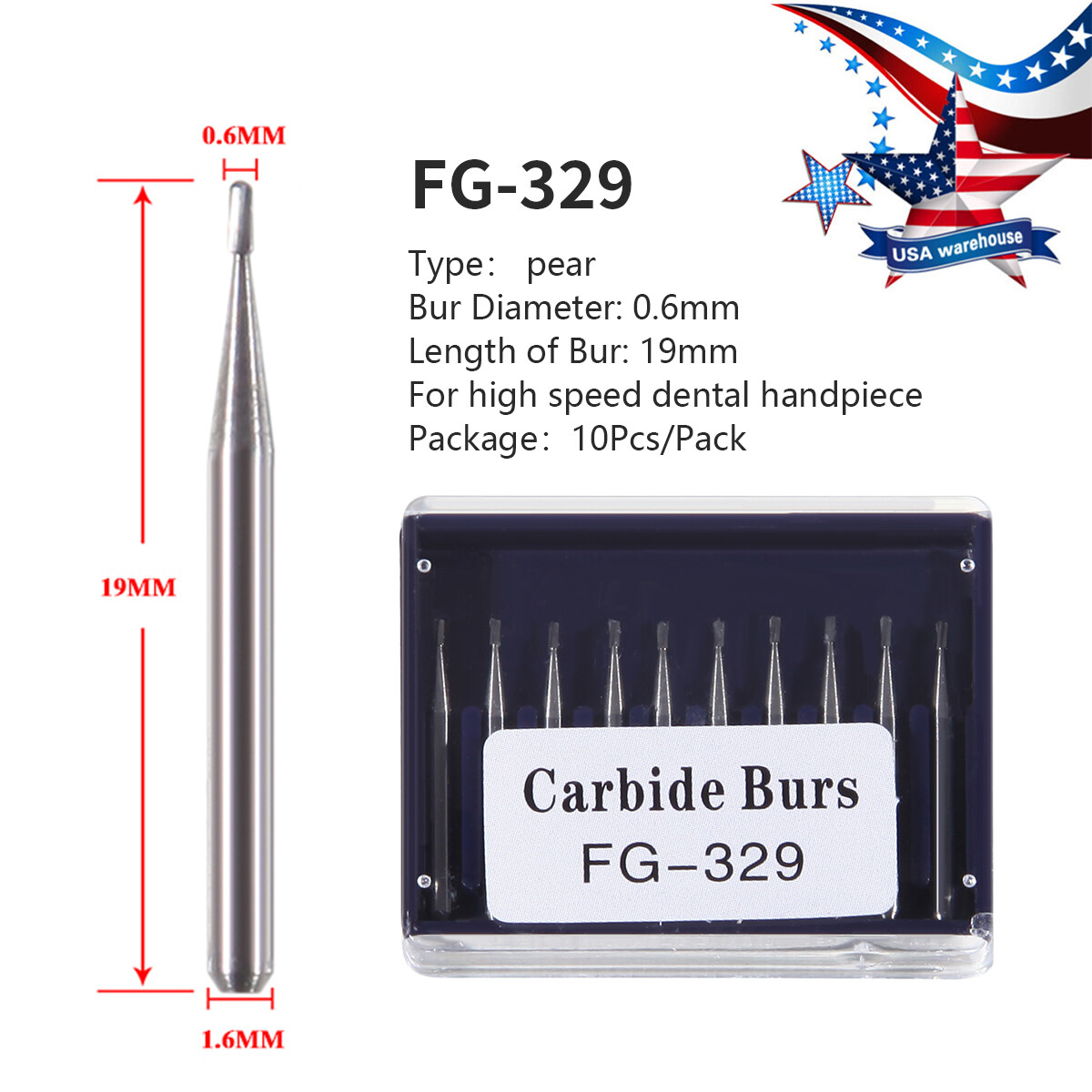 Dental Carbide Burs Tungsten Bur FG # 329 Pear Shape for High Speed Handpiece ty