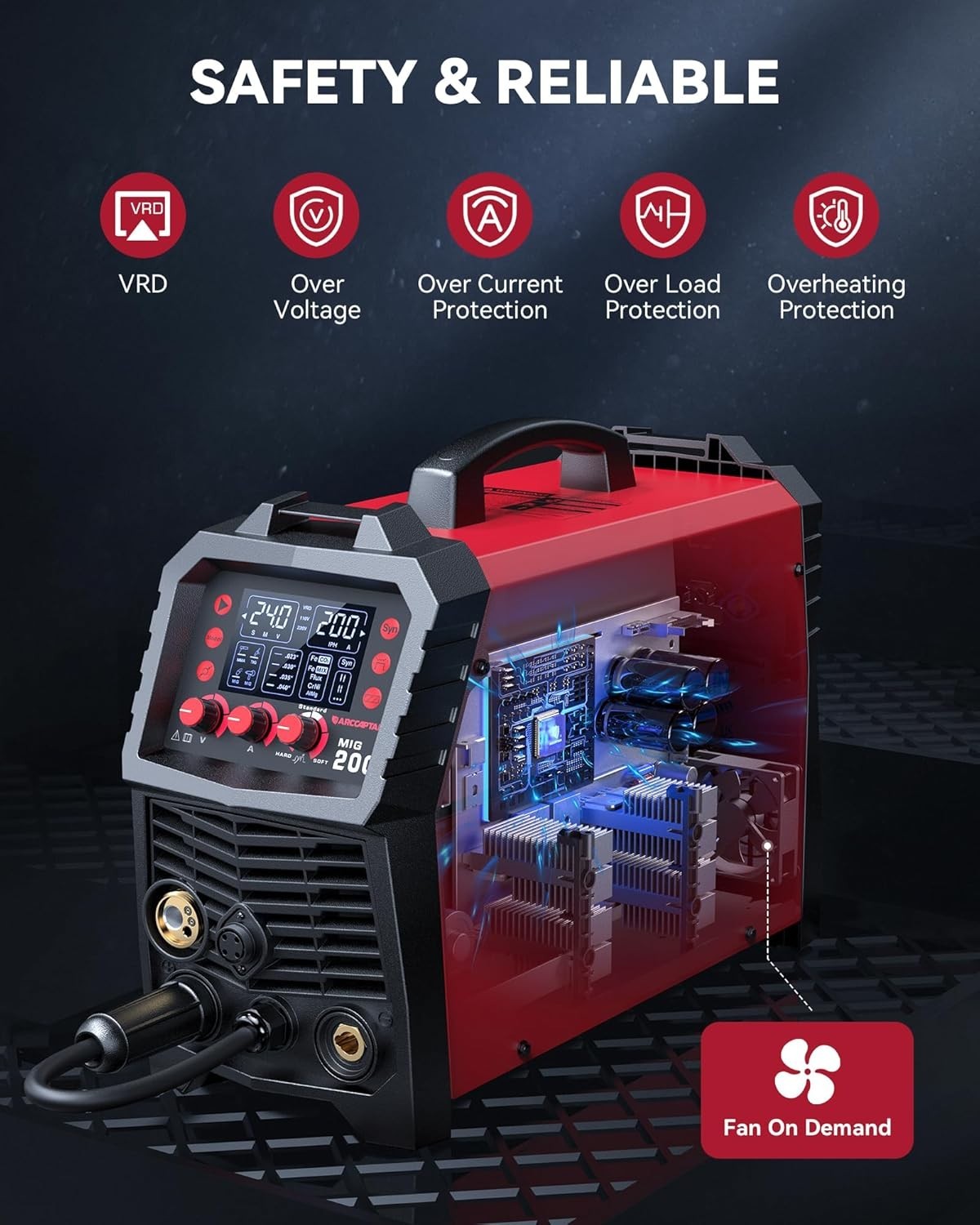 ARCCAPTAIN MIG Welder 200Amp 6 in 1 Gas MIG/Gasless Flux Core MIG/Stick/Lift TIG