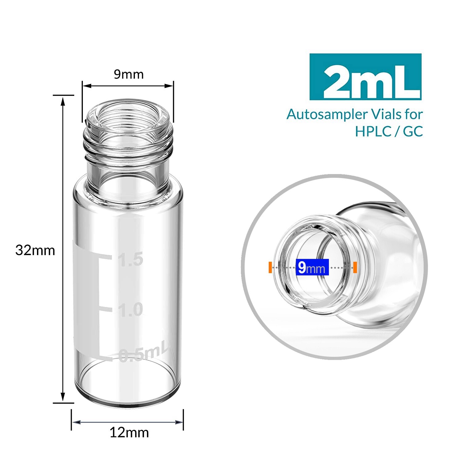 50000PCS 2ml Auto-Sampler Vials 9-425 Clear Glass Bottles Screw Top Writing Area