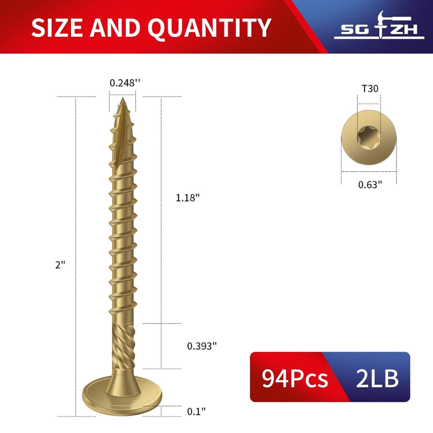 x 2 Inch Outdoor Structural Wood Deck Screws 94Pcs/2lb, Carbon Steel, Tan, Fl…