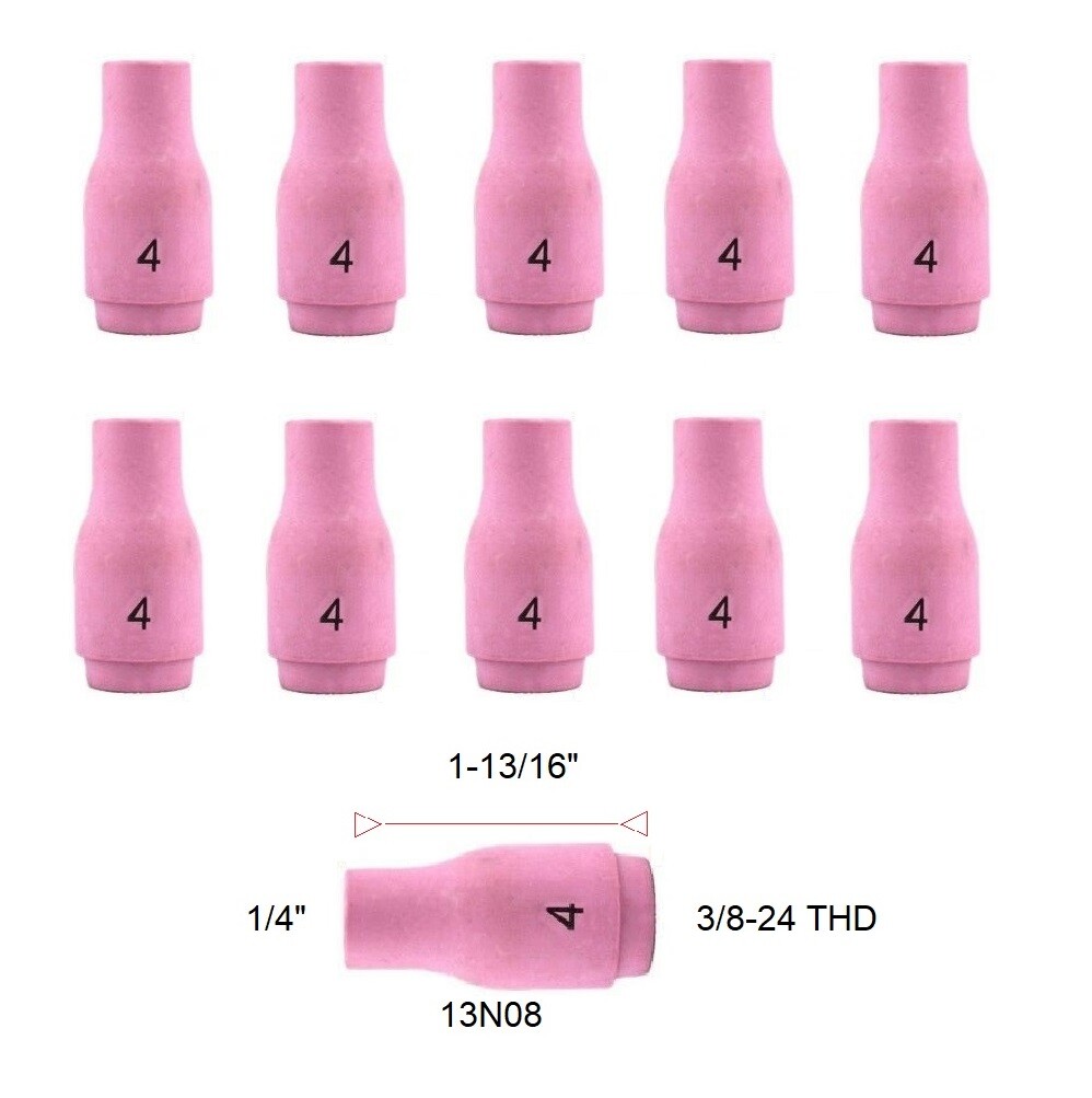 TIG Ceramic Cup 13N08 #4 Welding ALUMINA Nozzle 1/4″ Fits TIG 9, 20, 25 Qty 10