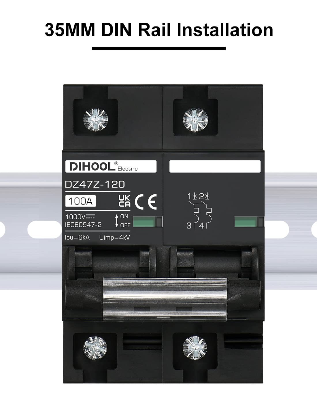 DIHOOL DC Circuit Breaker 100 Amp Solar Disconnect Switch 2p 1000V for PV, UPS,