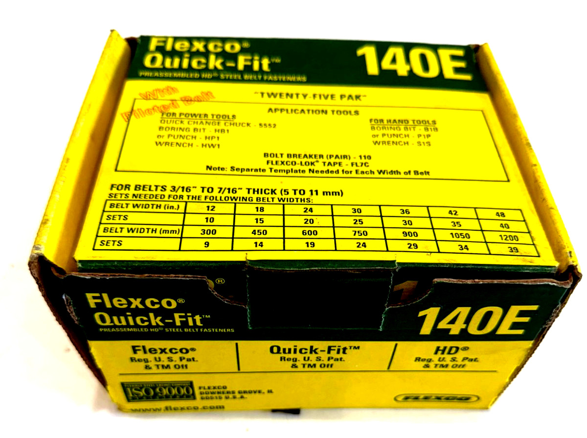 NEW TWENTY FIVE PAK FLEXCO QUICK-FIT 140E STEEL BELT FASTENERS W/PILOTED BOLT