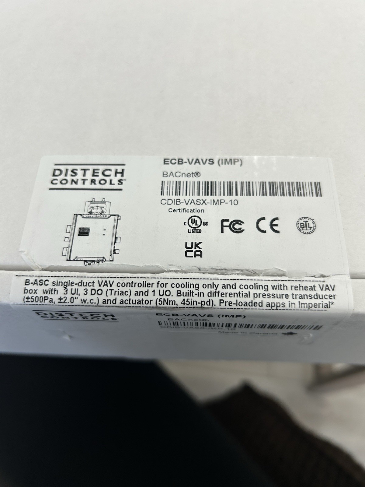 Distech Controls ECB-VAVS (IMP) BACnet VAV Controller CDIB-VASX-IMP-10 24VAC