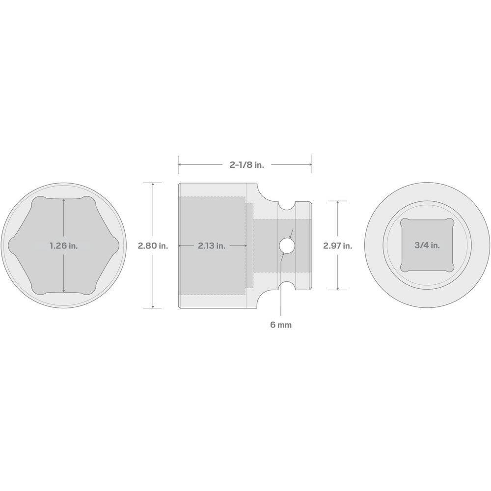 3/4 In. Drive X 2-1/8 In. 6-Point Impact Socket