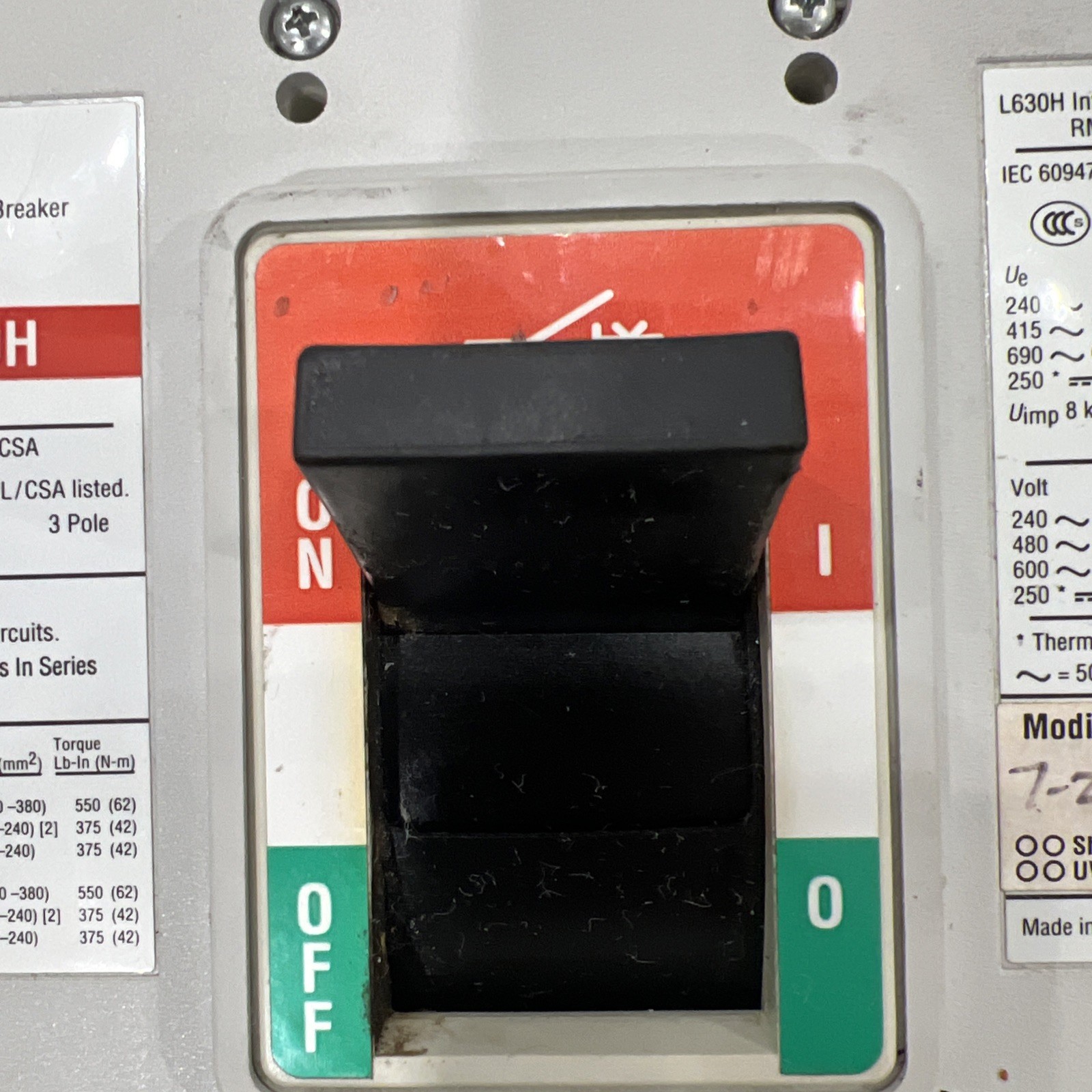 Eaton Circuit Breaker LGH3630NN 600 Amp 600Volt 3 pole W/Trip Unit